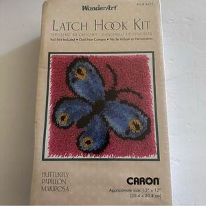 New Butterfly Latch Hook Kit #4677 WonderArt Caron 12"x12" Pillow or Wallhanging